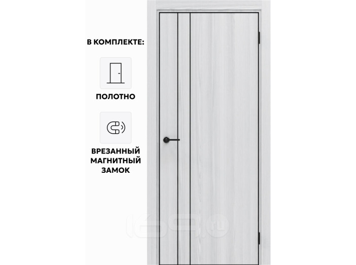 Дверь межкомнатная Порта-58 4AB Полипропилен, White Oak в комплекте с врезанной черной магнитной защелкой, глухая, кромка алюминиевая черная матовая, каркасно-щитовая