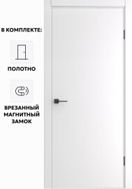 Белая межкомнатная дверь Порта-50 4AF Полипропилен, Alaska в комплекте с врезанной черной магнитной защелкой, глухая, кромка алюминиевая в цвет полотна, каркасно-щитовая