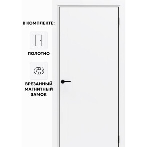 Дверь межкомнатная Порта-50 B Полипропилен, Alaska в комплекте с врезанной черной магнитной защелкой, глухая, каркасно-щитовая
