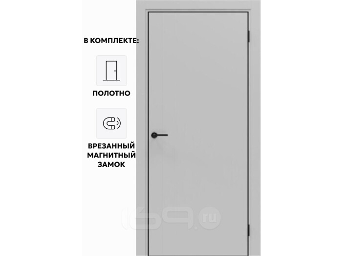 Дверь межкомнатная Порта-50 B Полипропилен, Nardo Grey в комплекте с врезанной черной магнитной защелкой, глухая, каркасно-щитовая