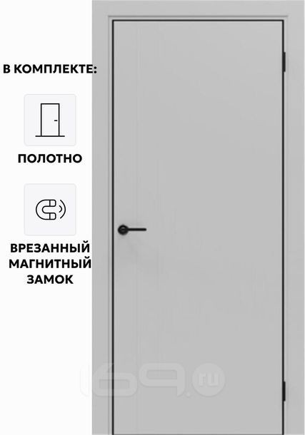 Дверь межкомнатная Порта-50 B Полипропилен, Nardo Grey в комплекте с врезанной черной магнитной защелкой, глухая, каркасно-щитовая