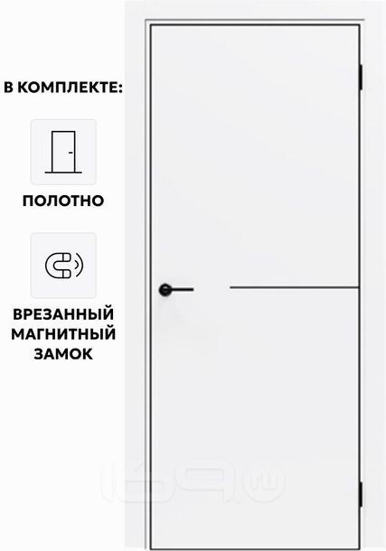 Дверь межкомнатная Порта-50.1 B Полипропилен, Alaska в комплекте с врезанной черной магнитной защелкой, глухая, каркасно-щитовая