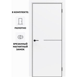 Дверь межкомнатная Порта-50.1 B Полипропилен, Alaska в комплекте с врезанной черной магнитной защелкой, глухая, каркасно-щитовая