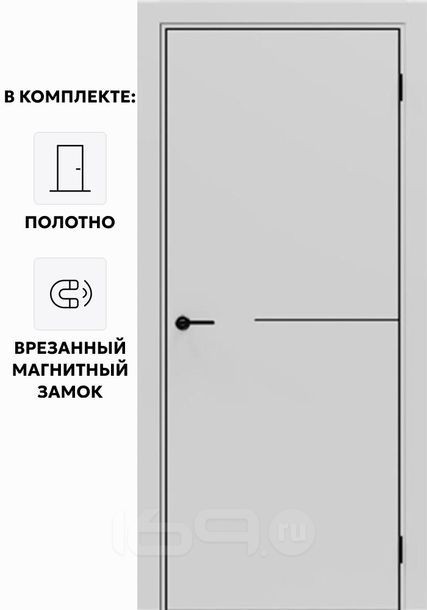 Дверь межкомнатная Порта-50.1 B Полипропилен, Nardo Grey в комплекте с врезанной черной магнитной защелкой, глухая, каркасно-щитовая