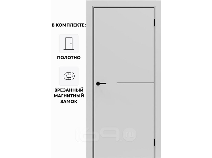 Дверь межкомнатная Порта-50.1 B Полипропилен, Nardo Grey в комплекте с врезанной черной магнитной защелкой, глухая, каркасно-щитовая