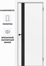 Дверь межкомнатная Порта-51 4AB Полипропилен, Alaska в комплекте с врезанной черной магнитной защелкой, глухая, кромка алюминиевая черная матовая, каркасно-щитовая