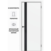 Дверь межкомнатная Порта-51 4AB Полипропилен, Alaska в комплекте с врезанной черной магнитной защелкой, глухая, кромка алюминиевая черная матовая, каркасно-щитовая