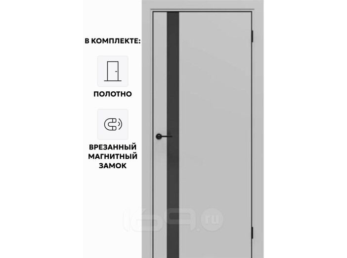 Дверь межкомнатная Порта-51 4AB Полипропилен, Nardo Grey в комплекте с врезанной черной магнитной защелкой, глухая, кромка алюминиевая черная матовая, каркасно-щитовая