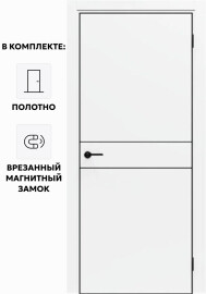 Дверь межкомнатная Порта-52 4AB Полипропилен, Alaska в комплекте с врезанной черной магнитной защелкой, глухая, кромка алюминиевая черная матовая, каркасно-щитовая