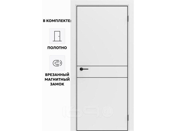 Дверь межкомнатная Порта-52 4AB высота 210 Полипропилен, Alaska в комплекте с врезанной черной магнитной защелкой, глухая, кромка алюминиевая черная матовая, каркасно-щитовая