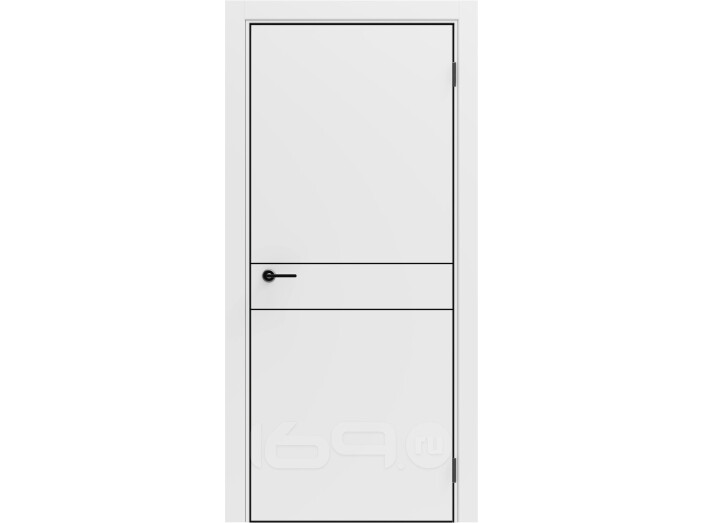 Дверь межкомнатная Порта-52 4AB высота 220 Полипропилен, Alaska в комплекте с врезанной черной магнитной защелкой, глухая, кромка алюминиевая черная матовая, каркасно-щитовая