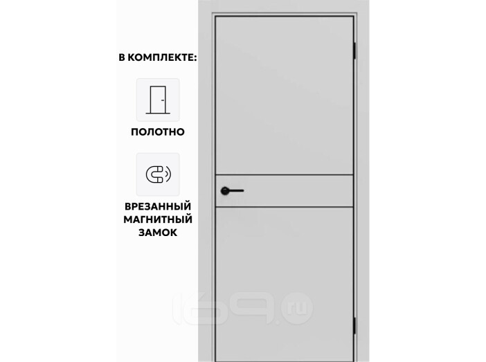 Дверь межкомнатная Порта-52 4AB Полипропилен, Nardo Grey в комплекте с врезанной черной магнитной защелкой, глухая, кромка алюминиевая черная матовая, каркасно-щитовая