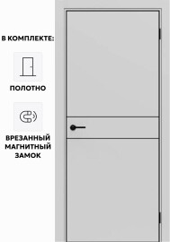 Дверь межкомнатная Порта-52 4AB Полипропилен, Nardo Grey в комплекте с врезанной черной магнитной защелкой, глухая, кромка алюминиевая черная матовая, каркасно-щитовая