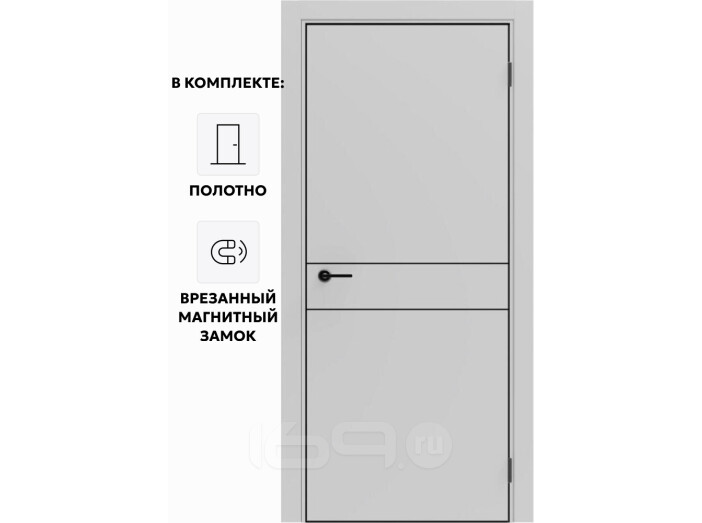 Дверь межкомнатная Порта-52 4AB высота 210 Полипропилен, Nardo Grey в комплекте с врезанной черной магнитной защелкой, глухая, кромка алюминиевая черная матовая, каркасно-щитовая