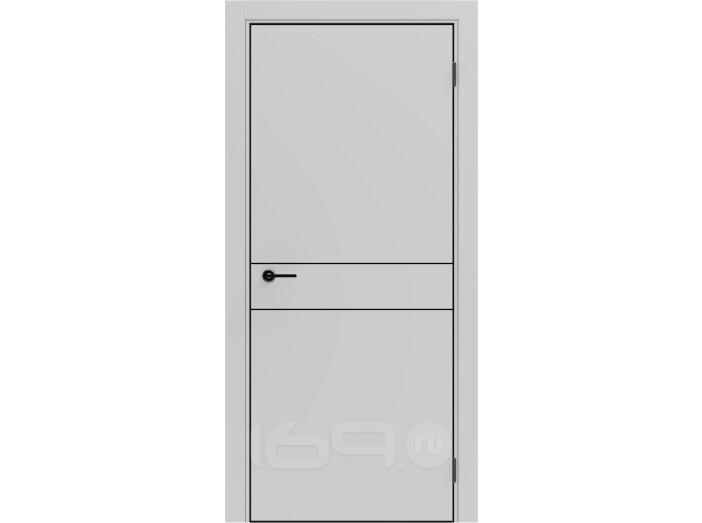 Дверь межкомнатная Порта-52 4AB высота 220 Полипропилен, Nardo Grey в комплекте с врезанной черной магнитной защелкой, глухая, кромка алюминиевая черная матовая, каркасно-щитовая