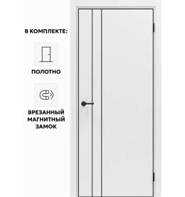 Дверь межкомнатная Порта-58 4AB Полипропилен, Alaska в комплекте с врезанной черной магнитной защелкой, глухая, кромка алюминиевая черная матовая, каркасно-щитовая