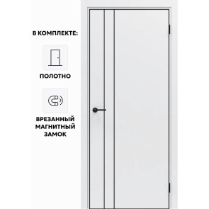 Дверь межкомнатная Порта-58 4AB Полипропилен, Alaska в комплекте с врезанной черной магнитной защелкой, глухая, кромка алюминиевая черная матовая, каркасно-щитовая
