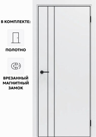 Дверь межкомнатная Порта-58 4AB Полипропилен, Alaska в комплекте с врезанной черной магнитной защелкой, глухая, кромка алюминиевая черная матовая, каркасно-щитовая
