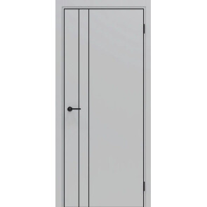 Дверь межкомнатная Порта-58 4AB Полипропилен, Nardo Grey в комплекте с врезанной черной магнитной защелкой, глухая, кромка алюминиевая черная матовая, каркасно-щитовая