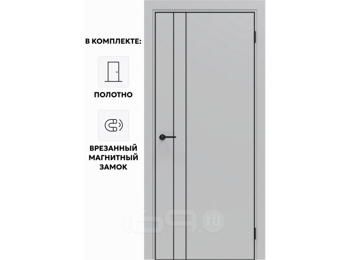Дверь межкомнатная Порта-58 4AB высота 220 Полипропилен, Nardo Grey в комплекте с врезанной черной магнитной защелкой, глухая, кромка алюминиевая черная матовая, каркасно-щитовая