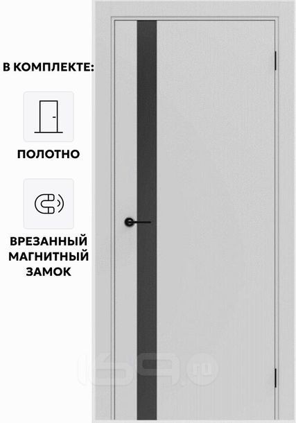 Дверь межкомнатная ПТА-51 B Полипропилен, Nardo Grey в комплекте с врезанной черной магнитной защелкой, глухая, каркасно-щитовая