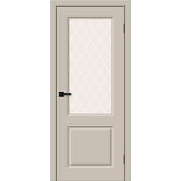 Дверь межкомнатная Скинни-13 Винил Cream Pro, остекленная, white сrystal, кромка обычная, скиновая