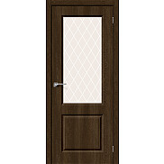 Дверь межкомнатная Скинни-13 Винил Dark Barnwood, остекленная, white сrystal, кромка abs, скиновая