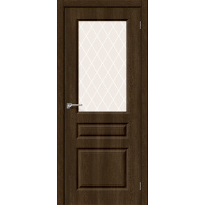 Дверь межкомнатная Скинни-15 Винил Dark Barnwood, остекленная, white сrystal, скиновая