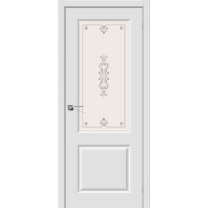 Дверь межкомнатная Скинни-13 Винил П-23 (Белый), остекленная, сатинат белый художественный, скиновая
