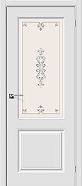 Дверь межкомнатная из ПВХ "Скинни-13" Белый остекление художественное