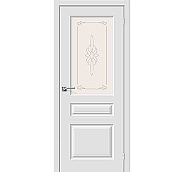 Дверь межкомнатная из ПВХ "Скинни-15" Белый остекление художественное