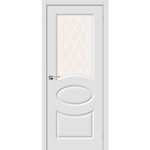 Дверь межкомнатная Скинни-21 Винил П-23 (Белый), остекленная, сатинат белый художественный, скиновая