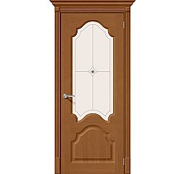 Дверь межкомнатная шпонированная «Афина» Орех Ф-11 (Шпон файн-лайн) остекление Сатинато белое