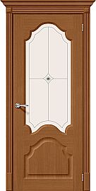 Дверь межкомнатная шпонированная «Афина» Орех Ф-11 (Шпон файн-лайн) остекление Сатинато белое
