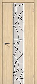 Дверь межкомнатная шпонированная «Карат» БелДуб (Шпон файн-лайн) остекление зеркало художественное
