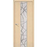 Дверь межкомнатная шпонированная «Карат» БелДуб (Шпон файн-лайн) остекление зеркало художественное