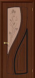 Дверь межкомнатная шпонированная «Лагуна» Шоколад (Шпон файн-лайн) остекление художественное