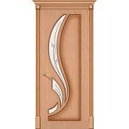 Дверь межкомнатная шпонированная «Лилия» Дуб (Шпон файн-лайн) остекление Сатинато белое