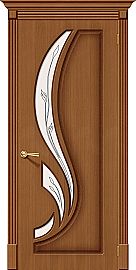 Дверь межкомнатная шпонированная «Лилия» Орех (Шпон файн-лайн) остекление Сатинато белое