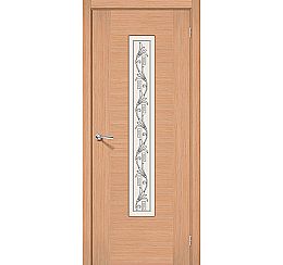 Дверь межкомнатная шпонированная «Рондо» Дуб (Шпон файн-лайн) остекление Сатинато белое, витраж