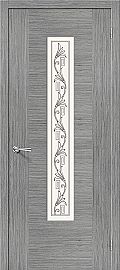 Дверь межкомнатная шпонированная «Рондо» Серый дуб (Шпон файн-лайн) остекление Сатинато белое, витраж