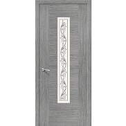 Дверь межкомнатная шпонированная «Рондо» Серый дуб (Шпон файн-лайн) остекление Сатинато белое, витраж