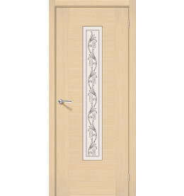 Дверь межкомнатная Рондо Шпонированные, Ф-22 (БелДуб), остекленная, сатинат белый художественный, каркасно-щитовая