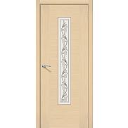 Дверь межкомнатная шпонированная «Рондо» Беленый дуб (Шпон файн-лайн) остекление Сатинато белое, витраж