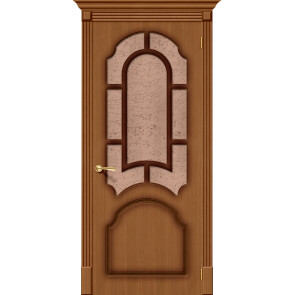 Дверь межкомнатная Соната Шпонированные Ф-11 (Орех), остекленная, сатинат бронза художественный, филенчатая