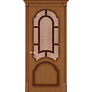 Дверь межкомнатная Соната Шпонированные Ф-11 (Орех), остекленная, сатинат бронза художественный, кромка шпон, филенчатая