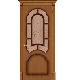 Дверь межкомнатная Соната Шпонированные, Ф-11 (Орех), остекленная, сатинат бронза художественный, каркасно-щитовая