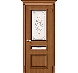 Дверь межкомнатная шпонированная «Стиль» Орех (Шпон файн-лайн) остекление художественное