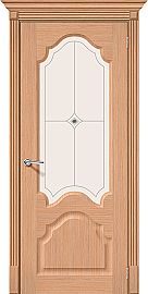 Дверь межкомнатная шпонированная «Афина» Дуб Ф-01 (Шпон файн-лайн) остекление Сатинато белое