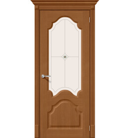 Дверь межкомнатная Афина Шпонированные, Ф-11 (Орех), остекленная, сатинат белый, скиновая
